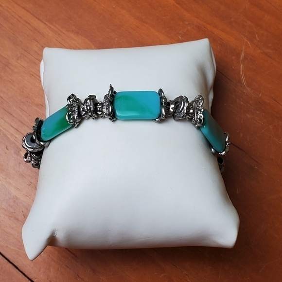 Jewelry - Bracelet, stretchy, silver and turquoise